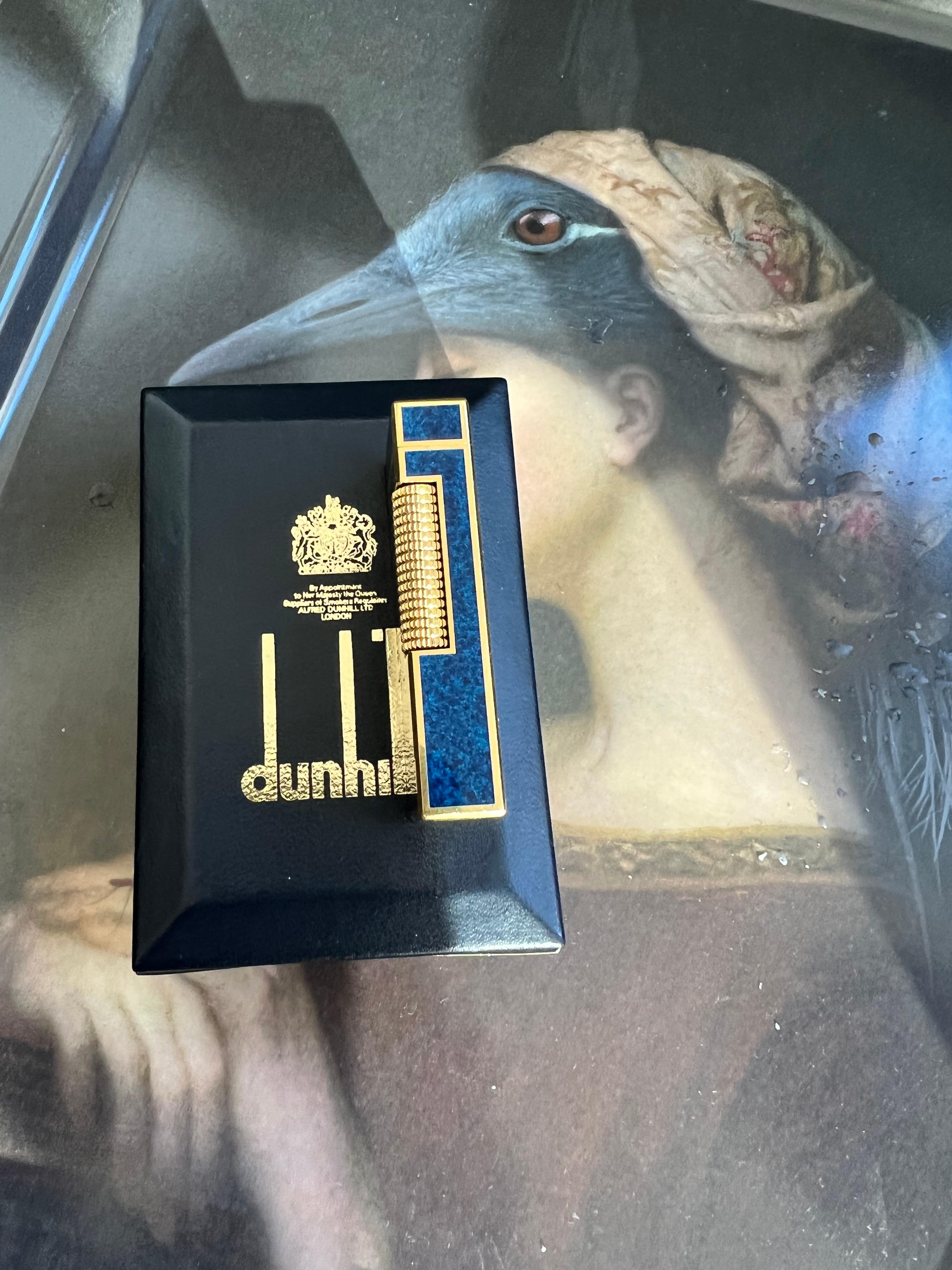 Seltener ikonischer Dunhill Vintage-Leuchter, vergoldet, dunkelblau lackiert, Schweizer hergestellt 1