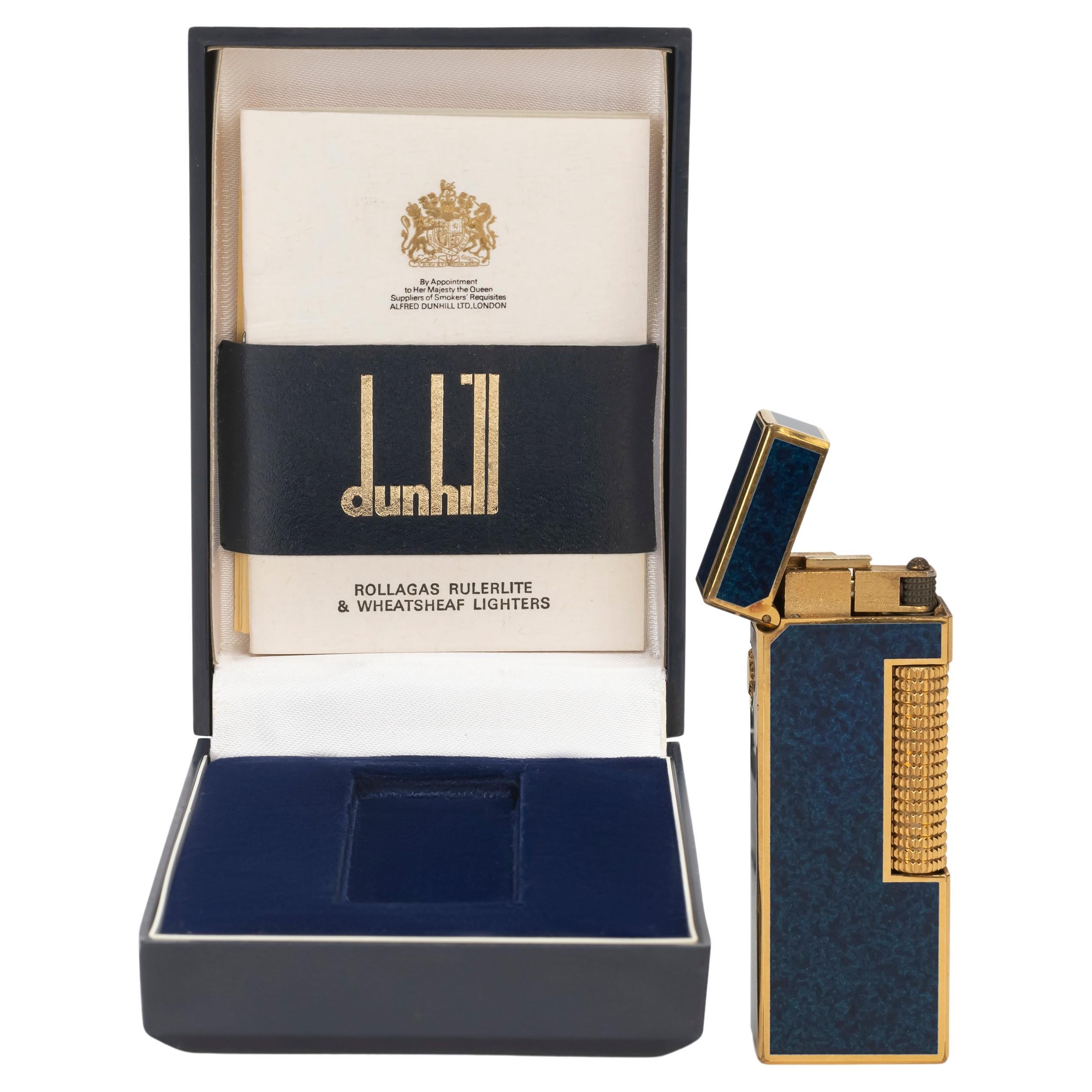 Rare Iconic Vintage Dunhill Gold Plated Dark Blue Lacquer Swiss Made Lighter
