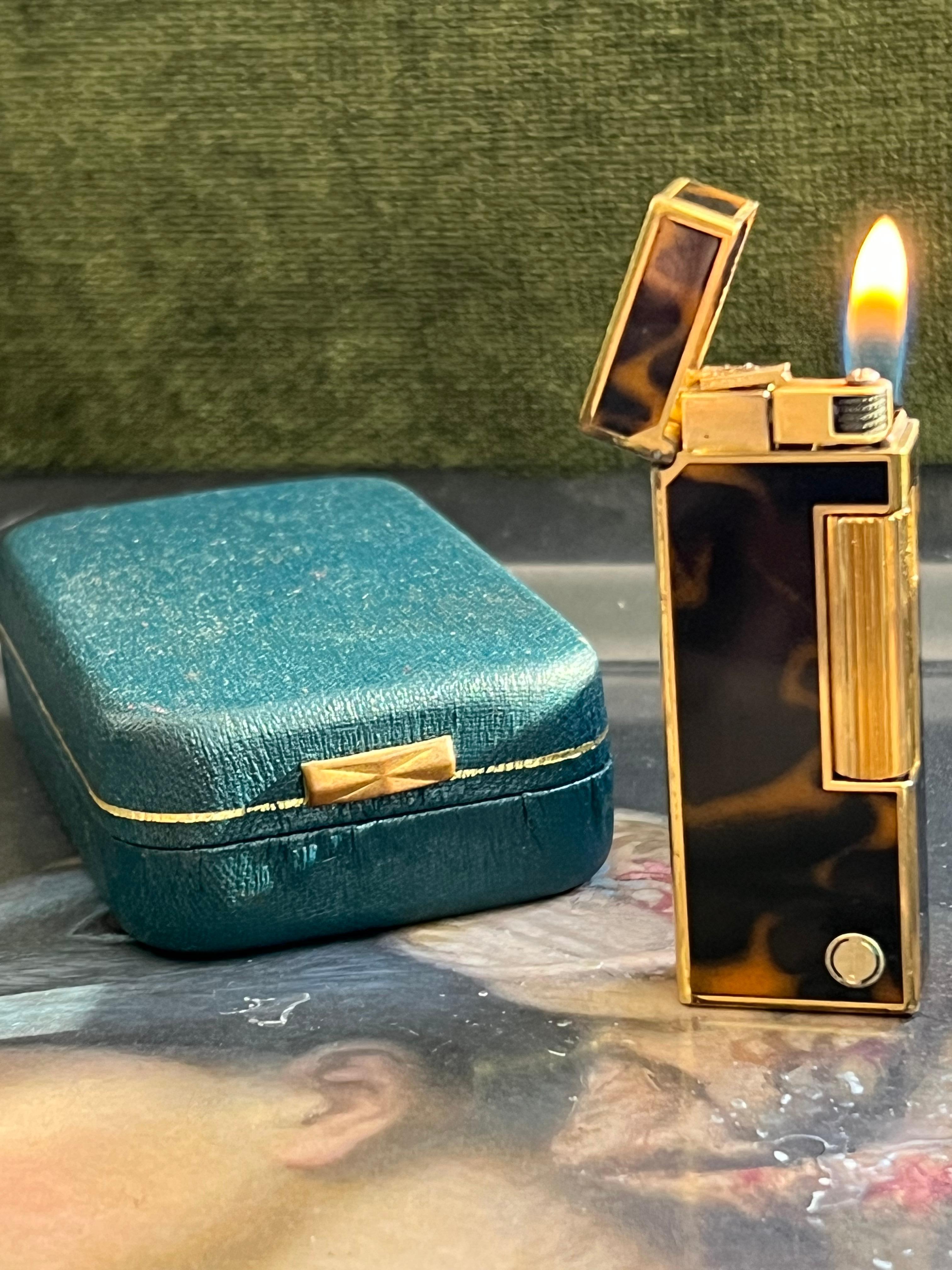 Rare Iconic Vintage Dunhill Gold Plated Dark Cognac Lacquer Swiss Made Lighter 3
