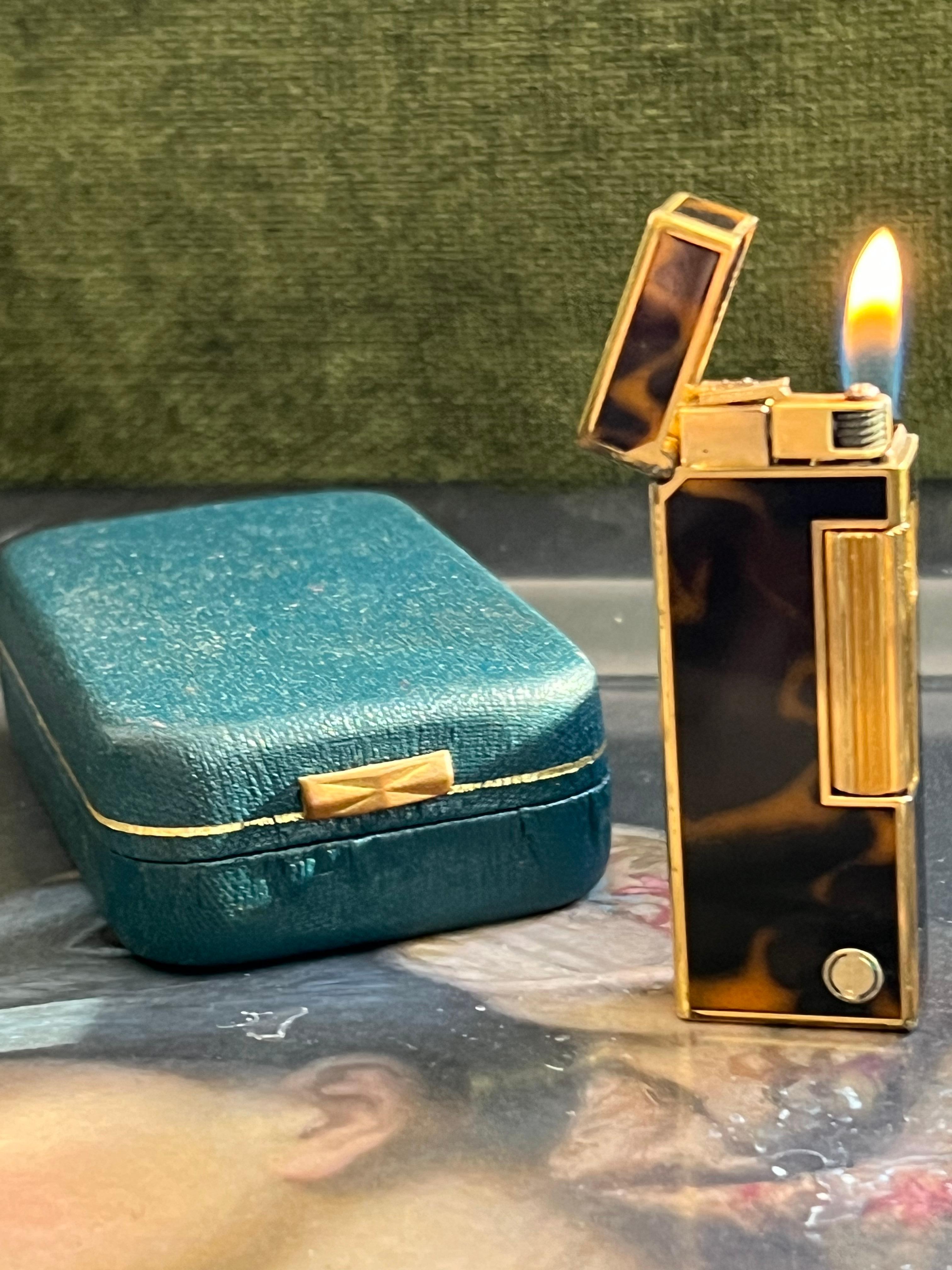 Rare Iconic Vintage Dunhill Gold Plated Dark Cognac Lacquer Swiss Made Lighter 4