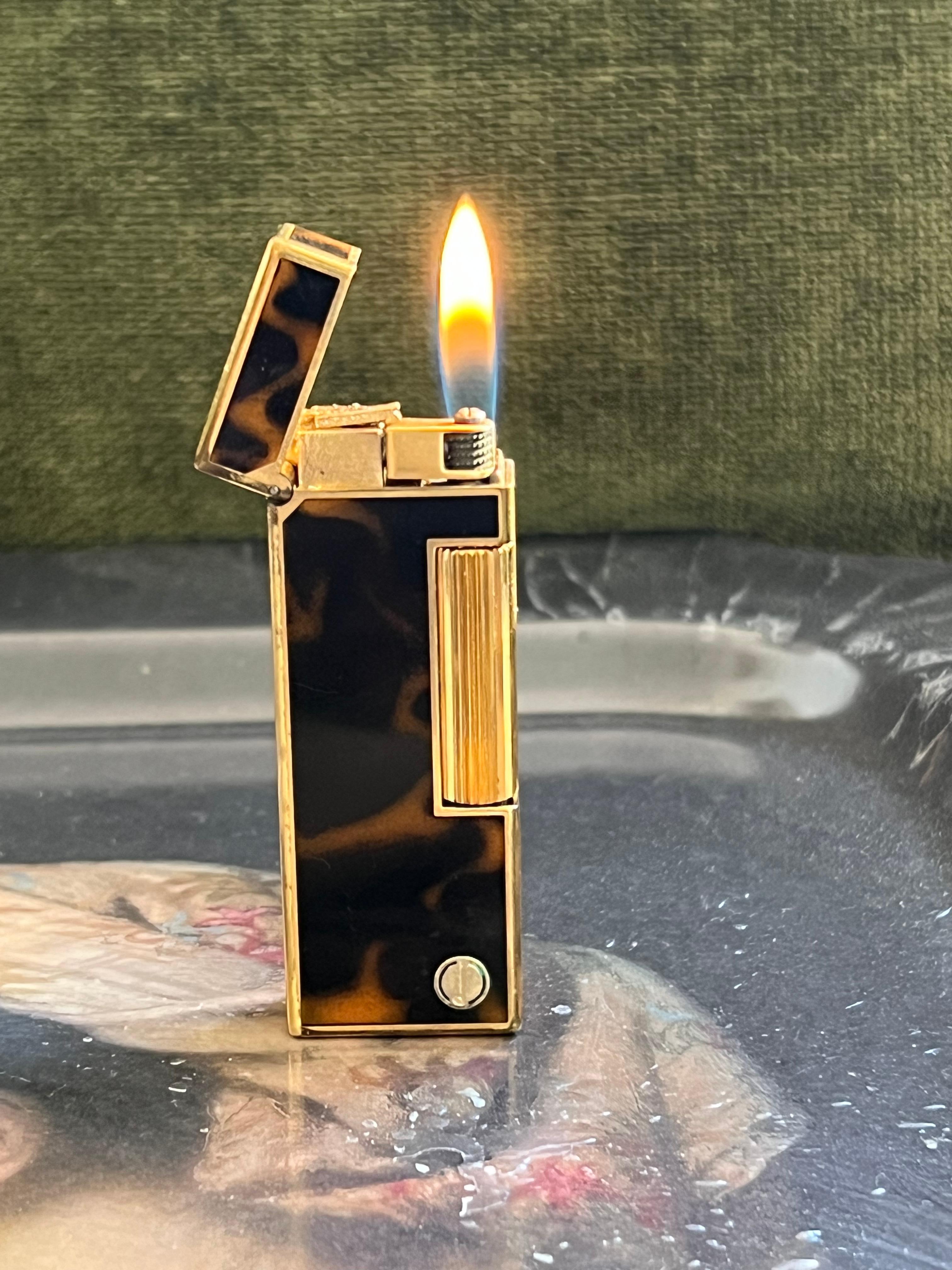 Rare Iconic Vintage Dunhill Gold Plated Dark Cognac Lacquer Swiss Made Lighter 5