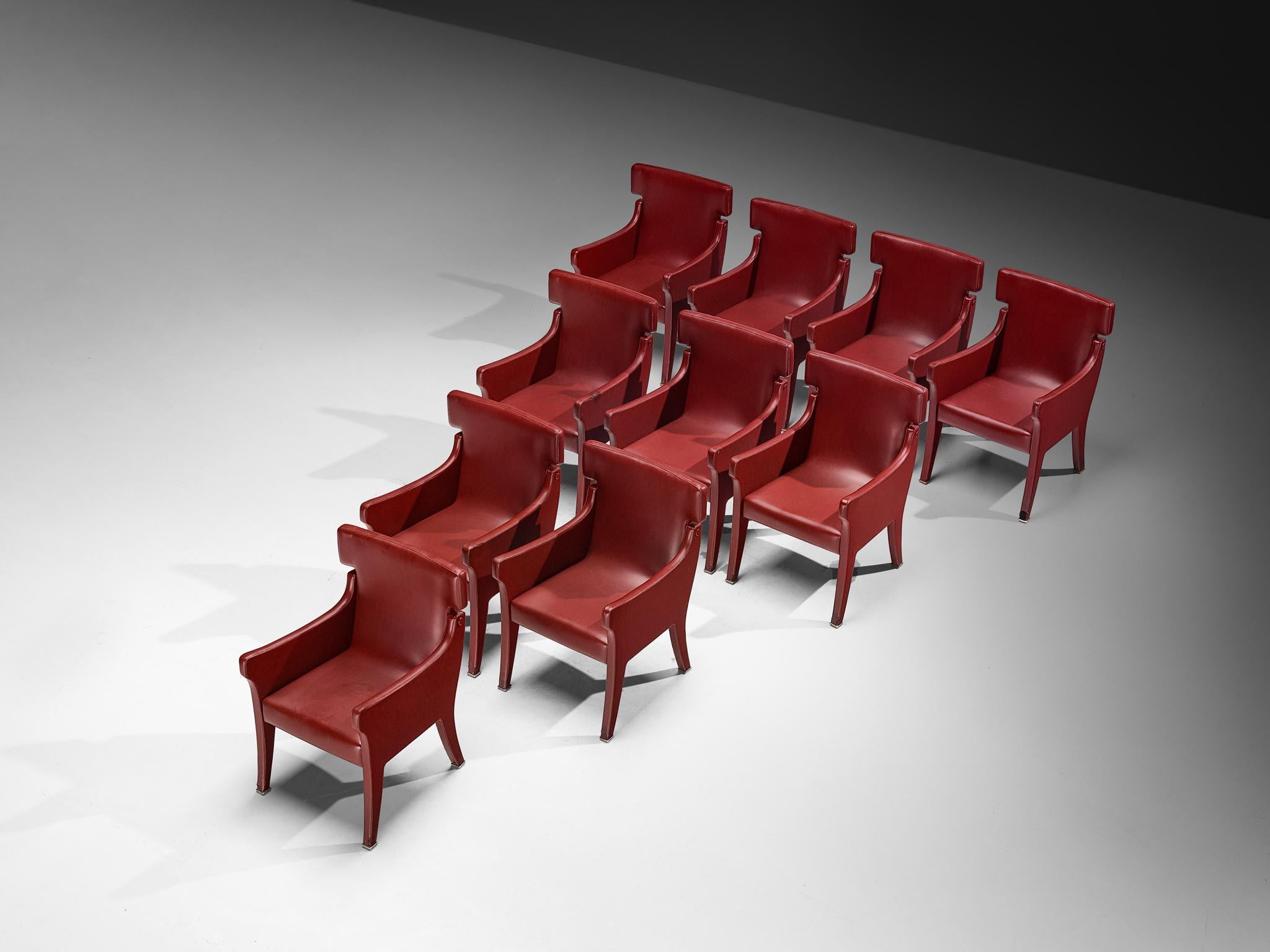 Ignazio Gardella for Azucena, set of ten armchairs, model P10 / R63, faux leather, nickel-plated brass, Italy, design 1963

A rare set of armchairs by Milanese architect Ignazio Gardella and produced under Azucena, the R63 design holds a special