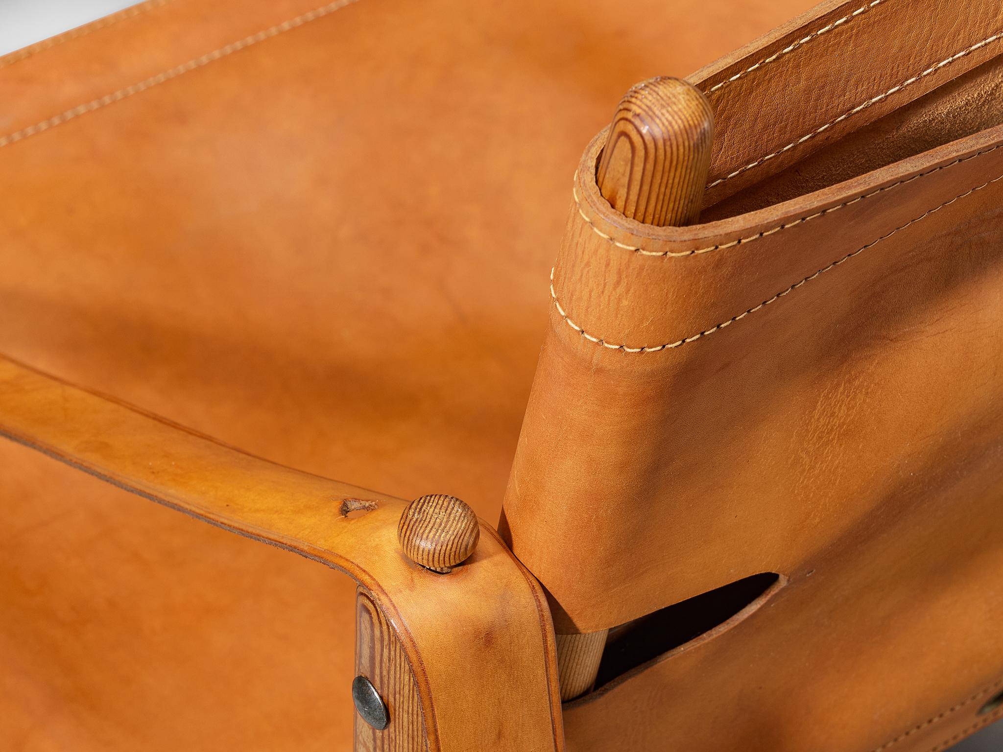 Scandinavian Modern Rare Ilmari Tapiovaara for Lukkiseppo 'Chaco' Lounge Chair in Cognac Leather For Sale