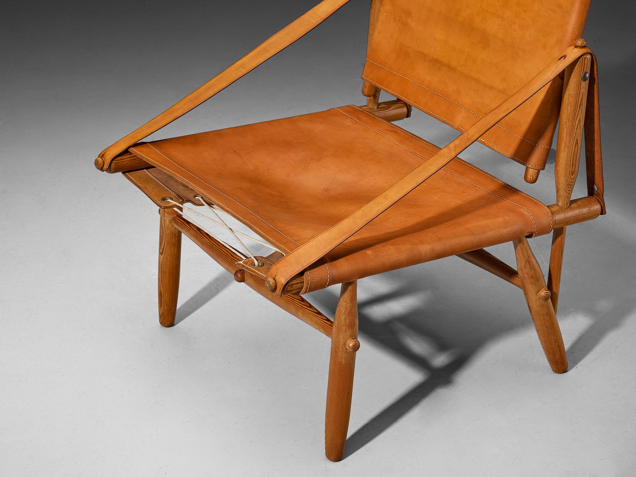 Rare Ilmari Tapiovaara for Lukkiseppo 'Chaco' Lounge Chair in Cognac Leather In Good Condition For Sale In Waalwijk, NL