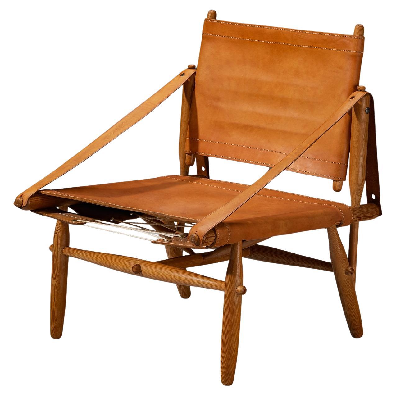 Rare Ilmari Tapiovaara for Lukkiseppo 'Chaco' Lounge Chair in Cognac Leather For Sale