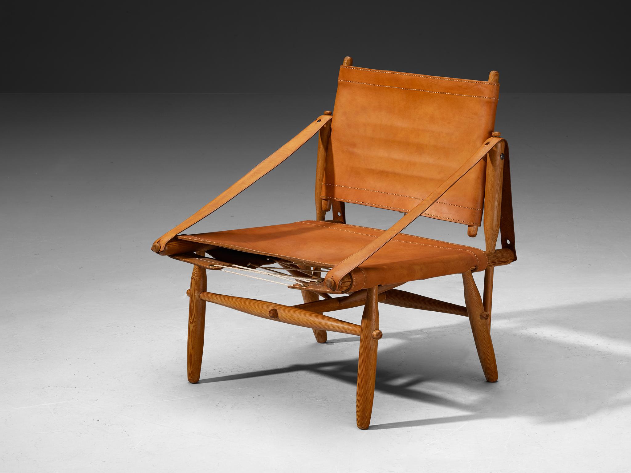 Rare Ilmari Tapiovaara for Lukkiseppo 'Chaco' Lounge Chairs Cognac Leather In Good Condition For Sale In Waalwijk, NL