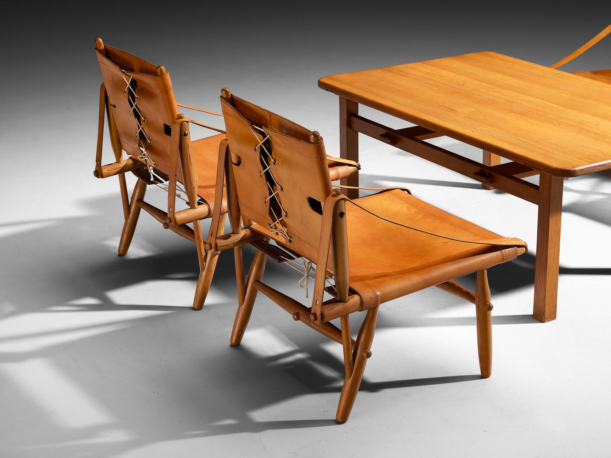 Scandinavo moderno Rare Ilmari Tapiovaara per Lukkiseppo Quattro sedie da salotto 'Chaco' con tavolo in vendita