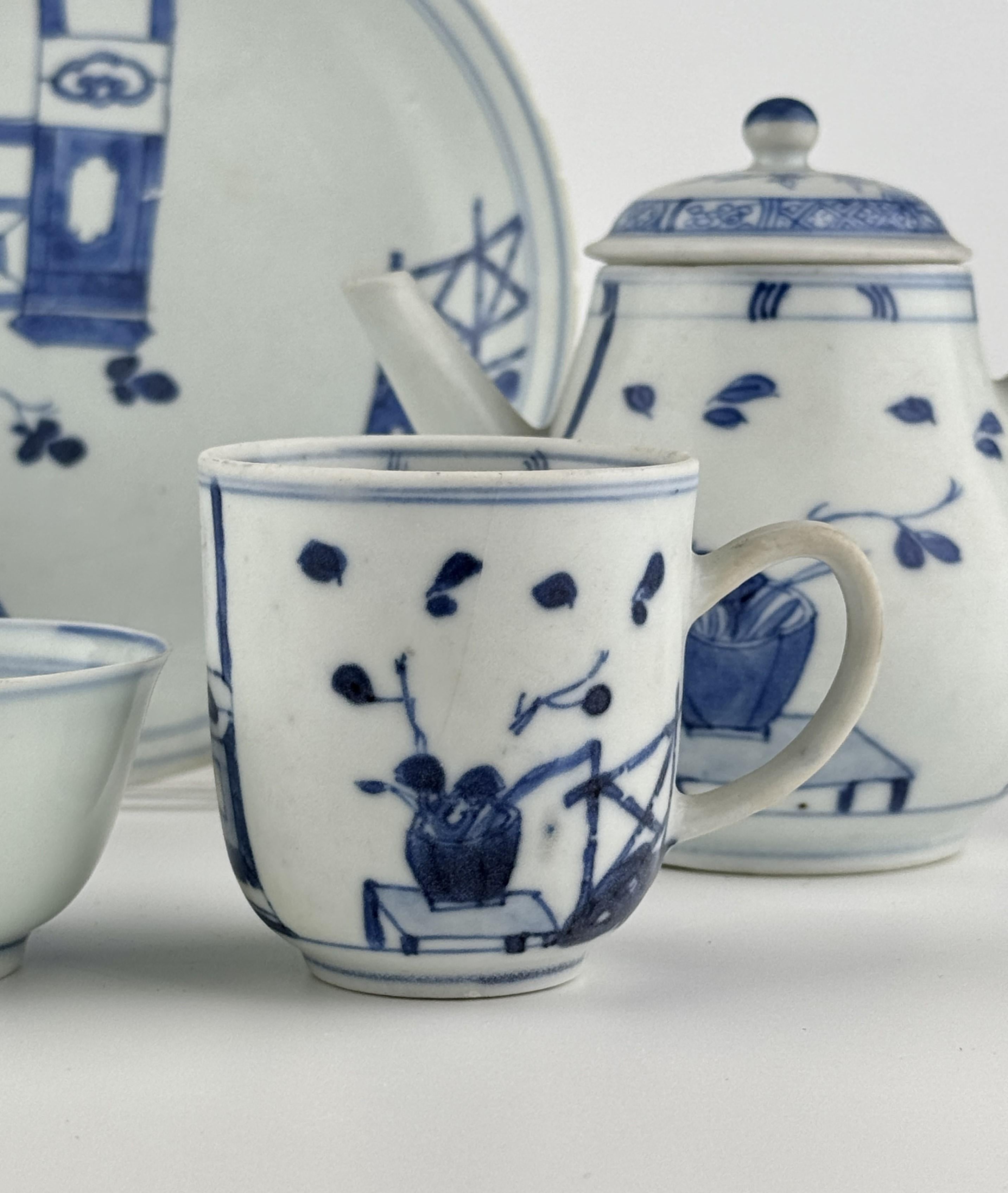 Rare 'Imari Pavilion' Blue And White Tea Set C 1725, Qing Dynasty, Yongzheng Era For Sale 1