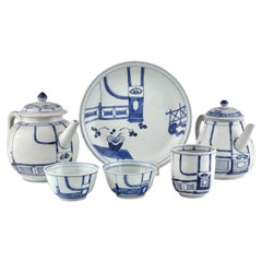 Rare 'Imari Pavilion' Blue And White Tea Set C 1725, Qing Dynasty, Yongzheng Era