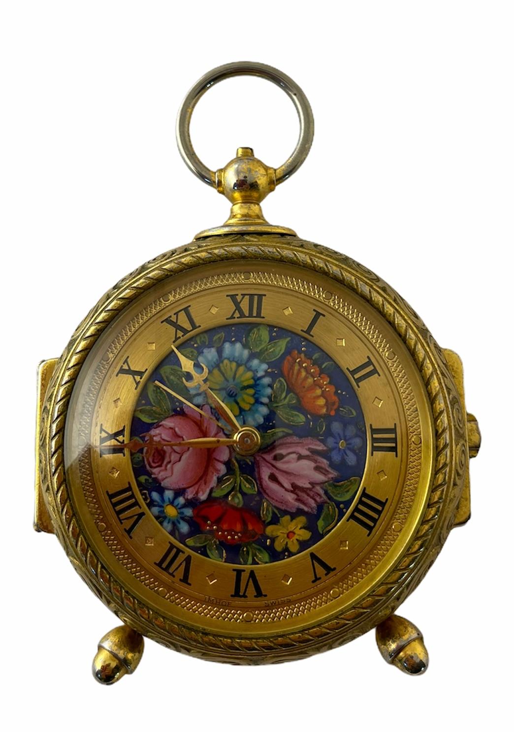 Seltene IMHOF Bronze-Emaille-Hängelampe, Reiseuhr im Angebot 1