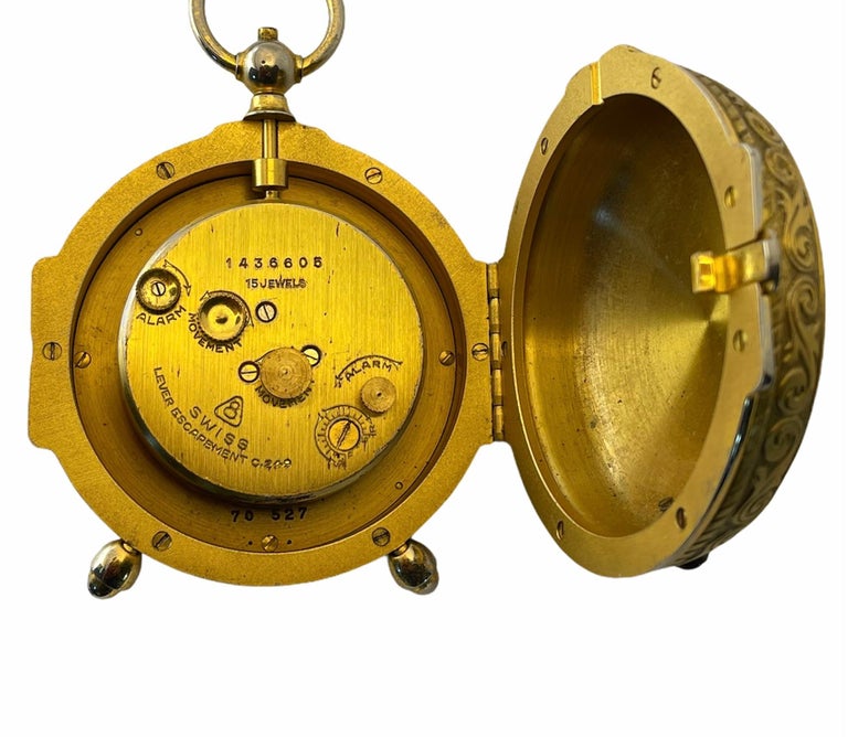 Swiss Rare IMHOF Bronze Enamel Alarm Travel Clock For Sale