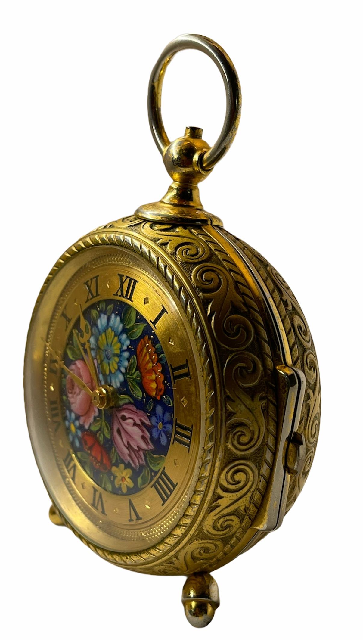 Neoclassical Rare IMHOF Bronze Enamel Alarm Travel Clock For Sale