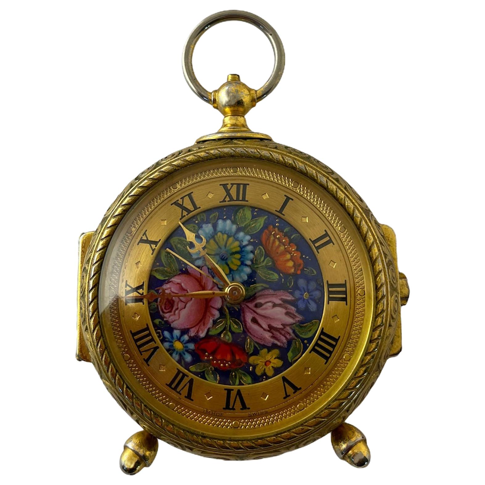 Rare IMHOF Bronze Enamel Alarm Travel Clock