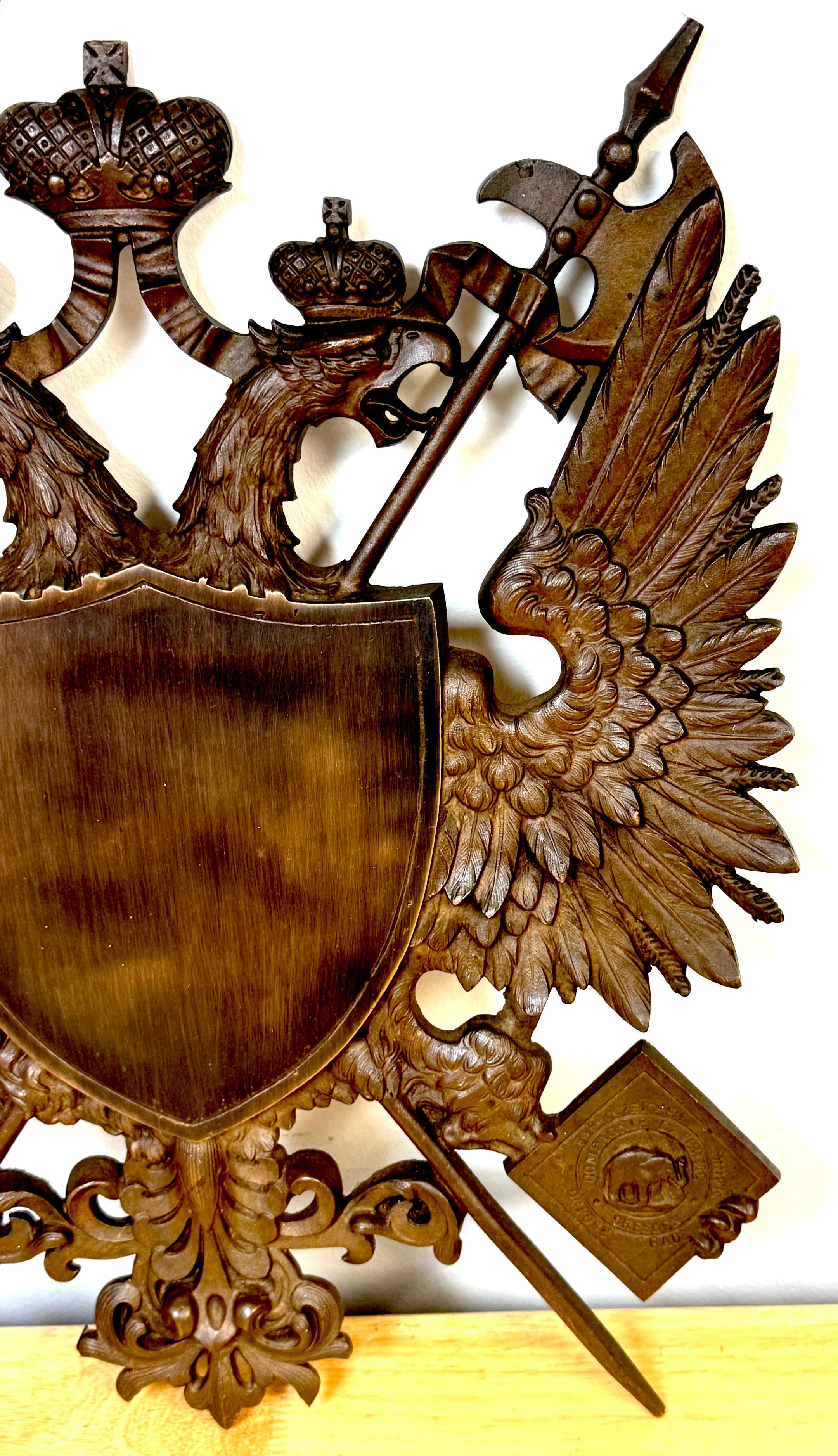 Seltene kaiserlich-russische Bronzeadler-Plakette von Henry-Bonnard & J.F. Zimmerman & Co. im Zustand „Gut“ in West Palm Beach, FL