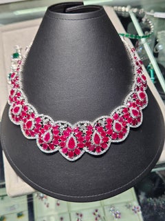 Rare Important 18KT Gold Large Gorgeous Fancy 180CT Ruby Diamond Necklace