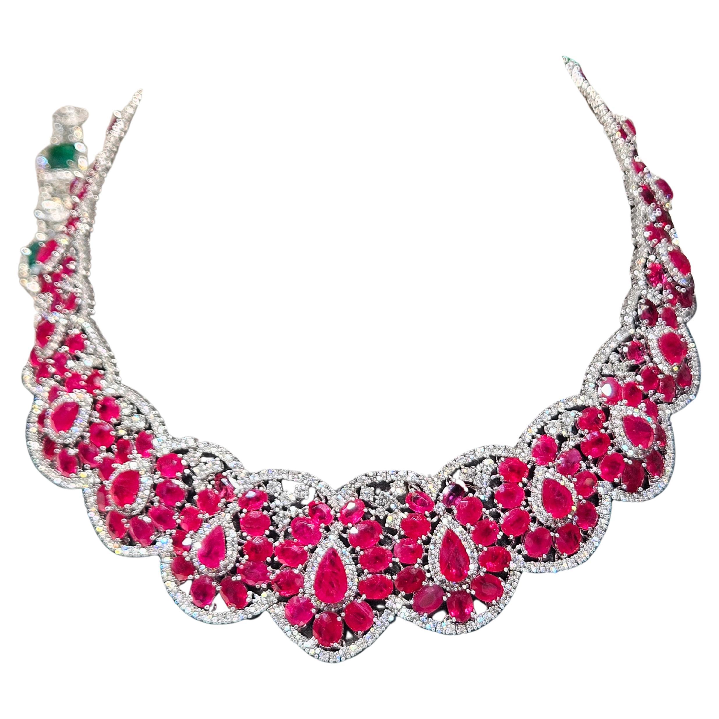 Rare Important 18KT Gold Large Gorgeous Fancy 180CT Ruby Diamond Necklace