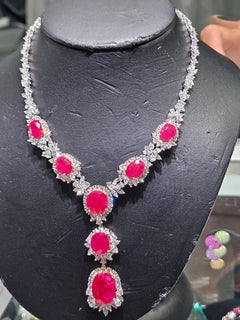 Rare Important 18KT Gold Large Gorgeous Fancy Burmese Ruby Diamond Drop Necklace