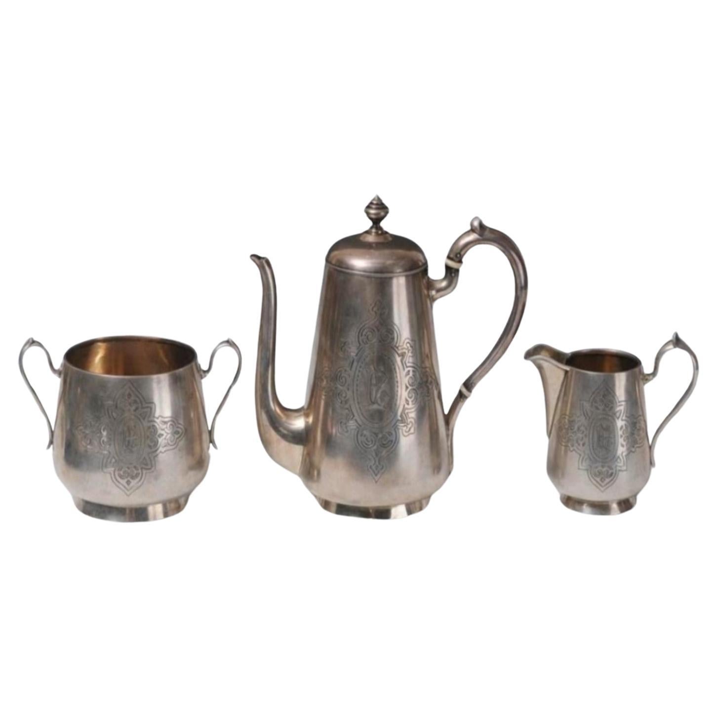 Rare Important 19th Century Museum Qty 3 Piece Russian Sterling Silver Tea Set For Sale