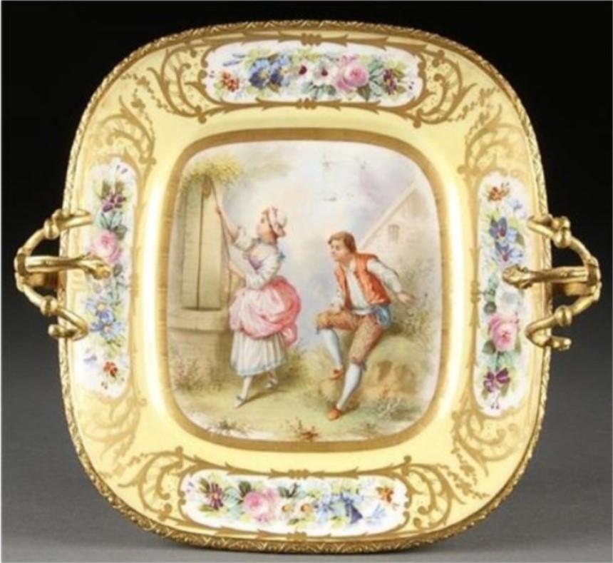 Rare Important 19th Century Sevres Style Yellow Porcelain Bronze Centerpiece In Good Condition For Sale In New York, NY