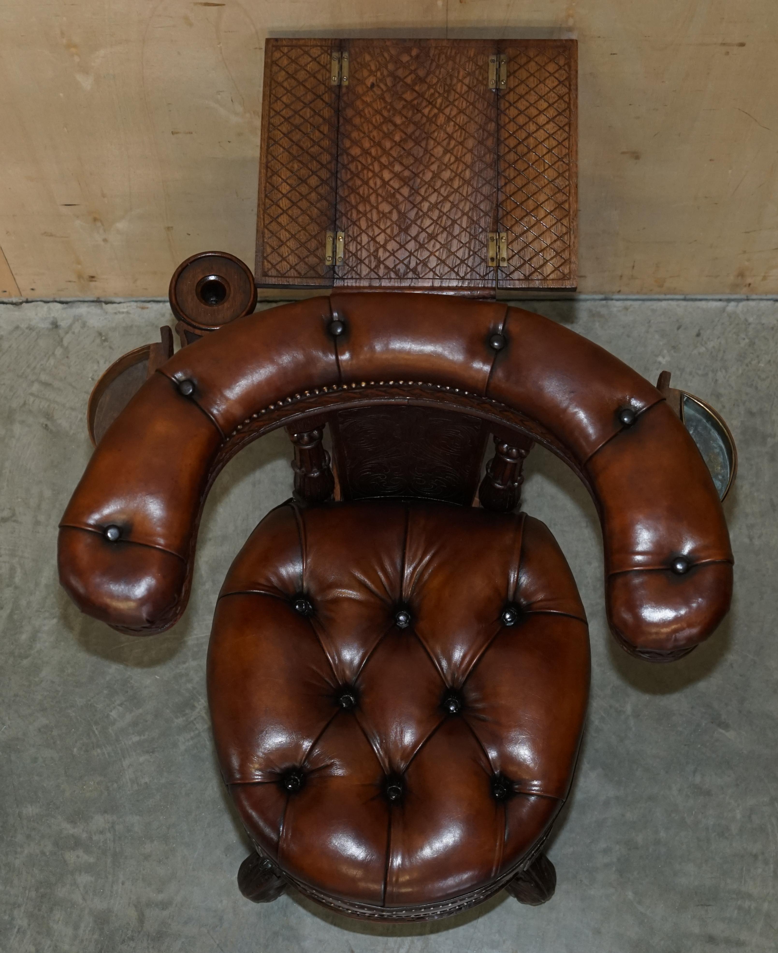 Rare Important Antique 1830 Carved Cockfighting Chesterfield Brown Leather Chair 14