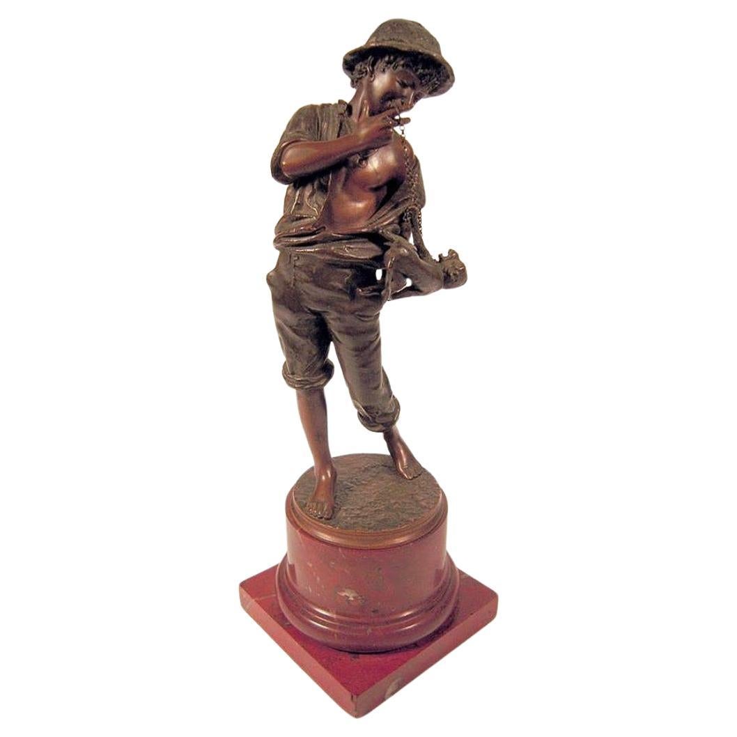 Seltene bedeutende Gladenbeck Bronze-Nachlass-Bronze-Skulptur Gladenbeck Bronze-boy auf Marmor-Skulptur im Angebot