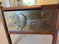 Rare Pair of Ib Kofod-Larsen King Solomon Armchairs w/ Decorative Brass Relief