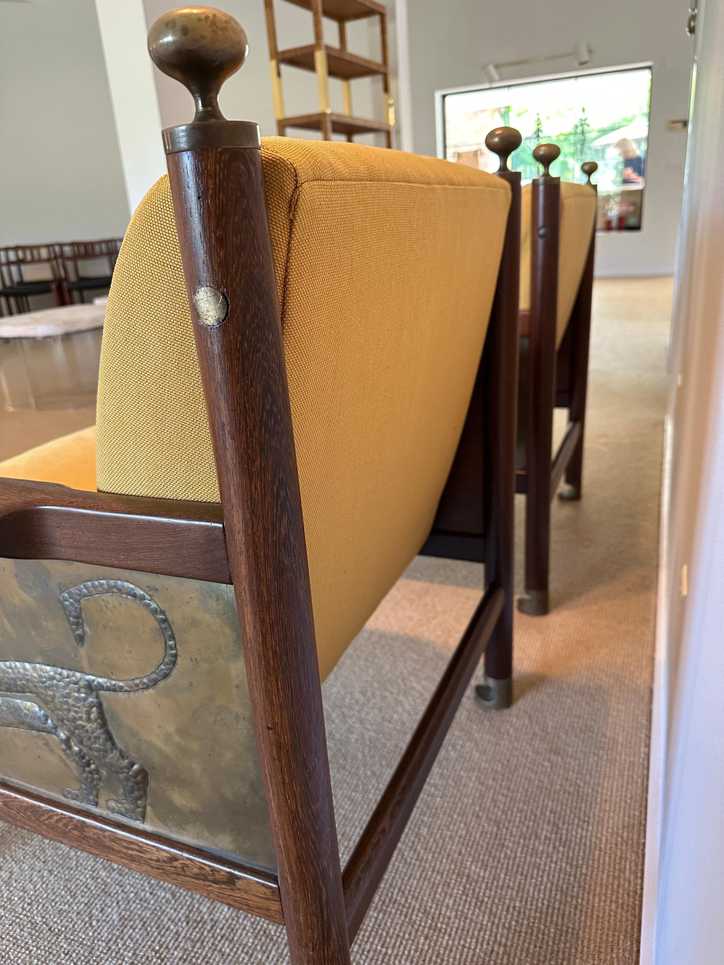 Rare & Important Danish Chairs with Bronze Feet and Hand Rests, Pair In Good Condition For Sale In East Hampton, NY