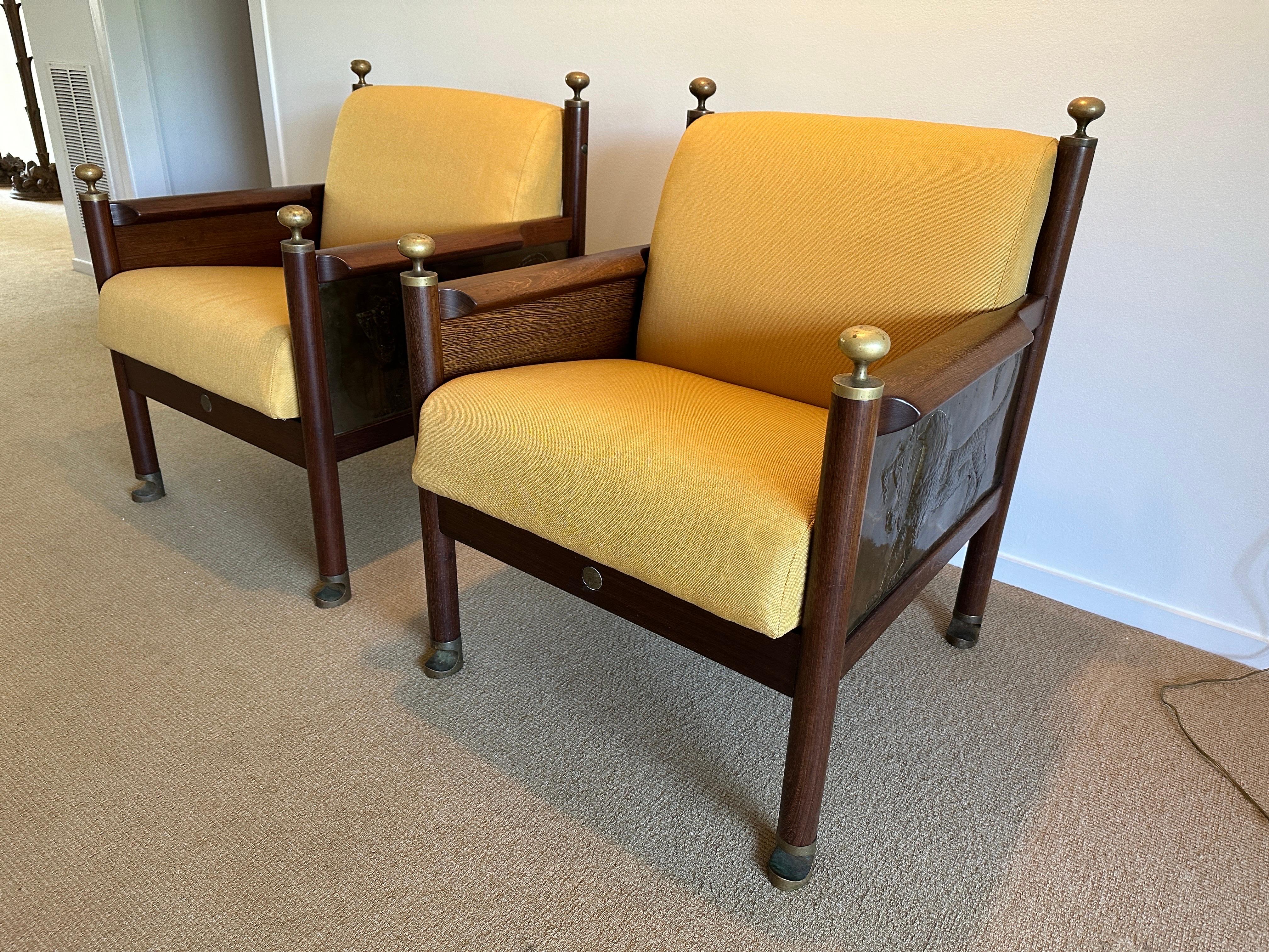 Brass Rare & Important Danish Chairs with Bronze Feet and Hand Rests, Pair For Sale