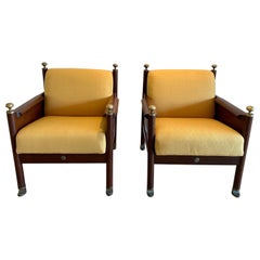 Paire de chaises danoises rares et importantes avec pieds en bronze et repose-pieds à la main
