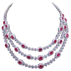 Raro Importante Estate 18KT Oro 40CT Gorgeous Ruby Diamond Necklace