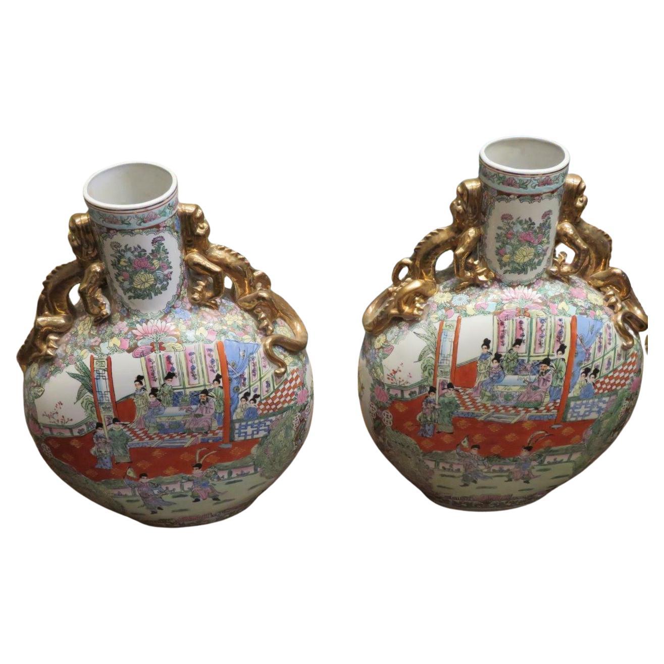 Rare Important Estate 1900's Chinese Qianlong Style Handpainted Porcelain Vases For Sale