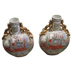 Vintage Rare Important Estate 1900's Chinese Qianlong Style Handpainted Porcelain Vases