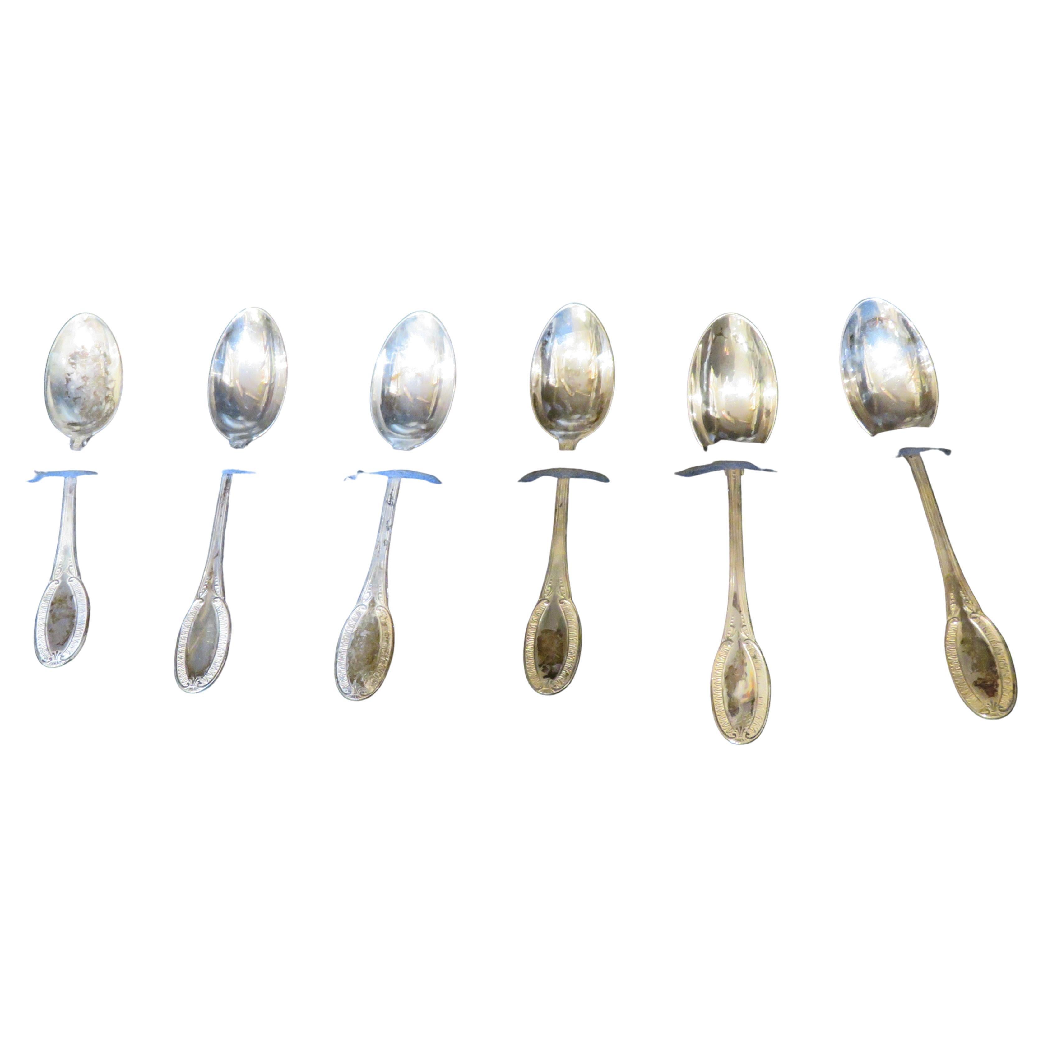Rare Important Estate 19th Century Hand Hammered Sterling Silver set of 6 Spoon