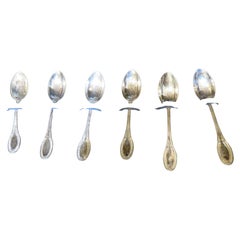 Rare Important Estate 19th Century Hand Hammered Sterling Silver set of 6 Spoon