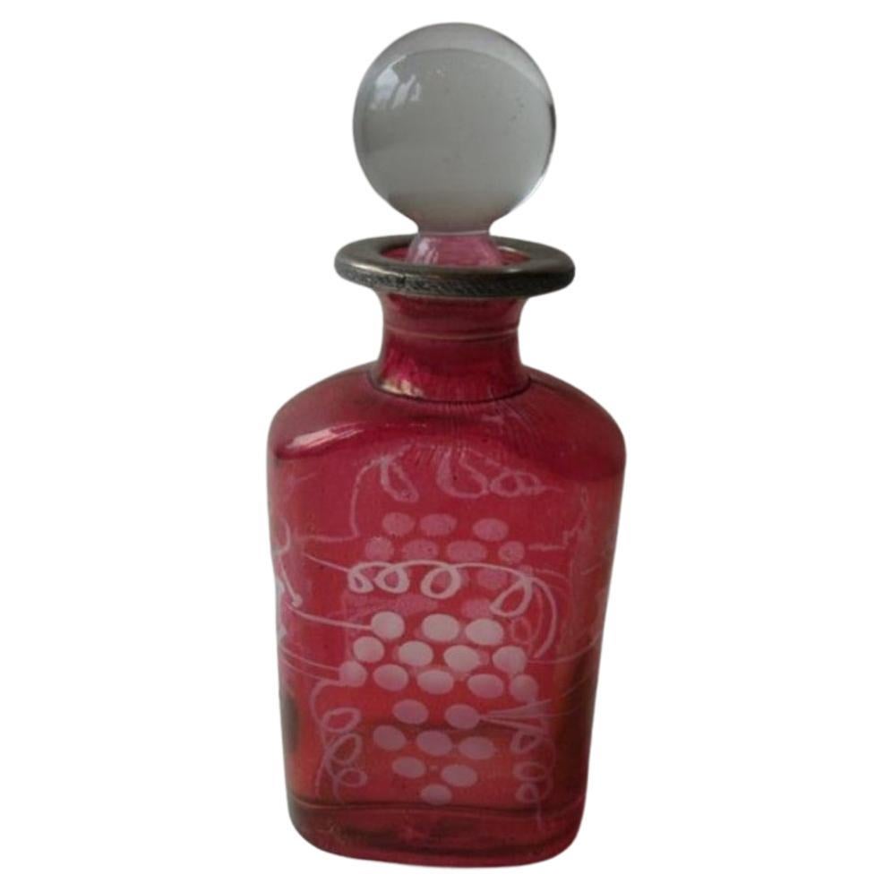 Rare Important Estate 20th C Cranberry Color French Glass Liquor Perfume Bottle For Sale