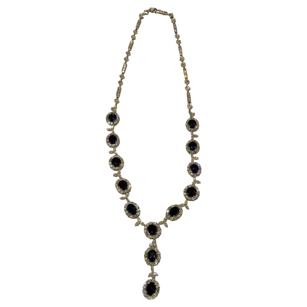Raro e importante collar de diamantes con zafiro de Ceilán certificado en oro de 18 quilates de 20 quilates en venta