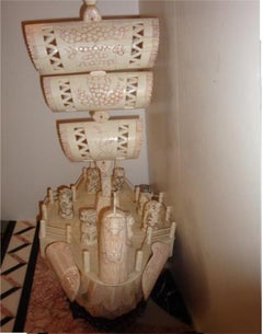 Rare Important Estate Genuine Bone Boat with 7 HAPPY G-ds with Cabochon Stones