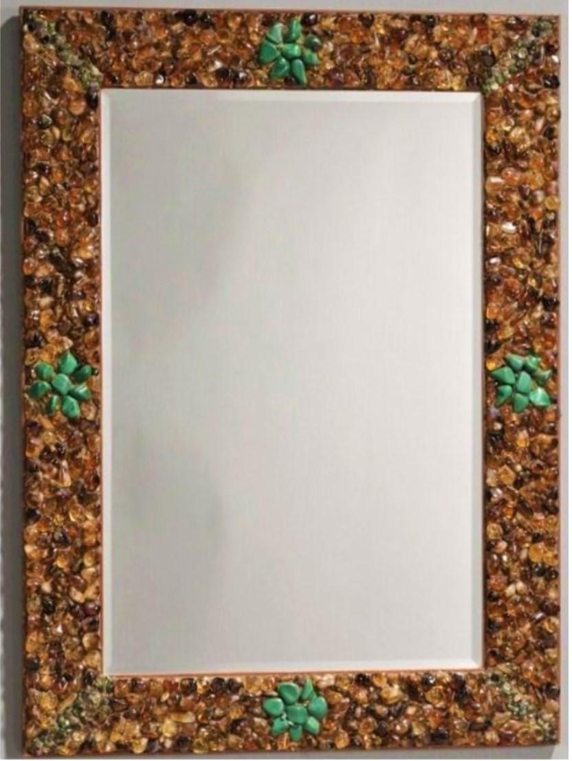 The Following Item we are Offering is A Spectacular Jeweled Rectangular mirror mounted in mosaic frame predominantly comprised of Genuine Citrine, Malachite and Tourmaline Stones. From a Private Estate in Boston.

Measurements:  30 1/2 x  22 1/4 in.
