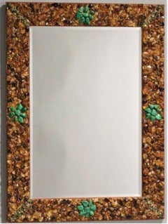 Rare miroir de succession en pierres précieuses authentiques de tourmaline, citrine et malachite