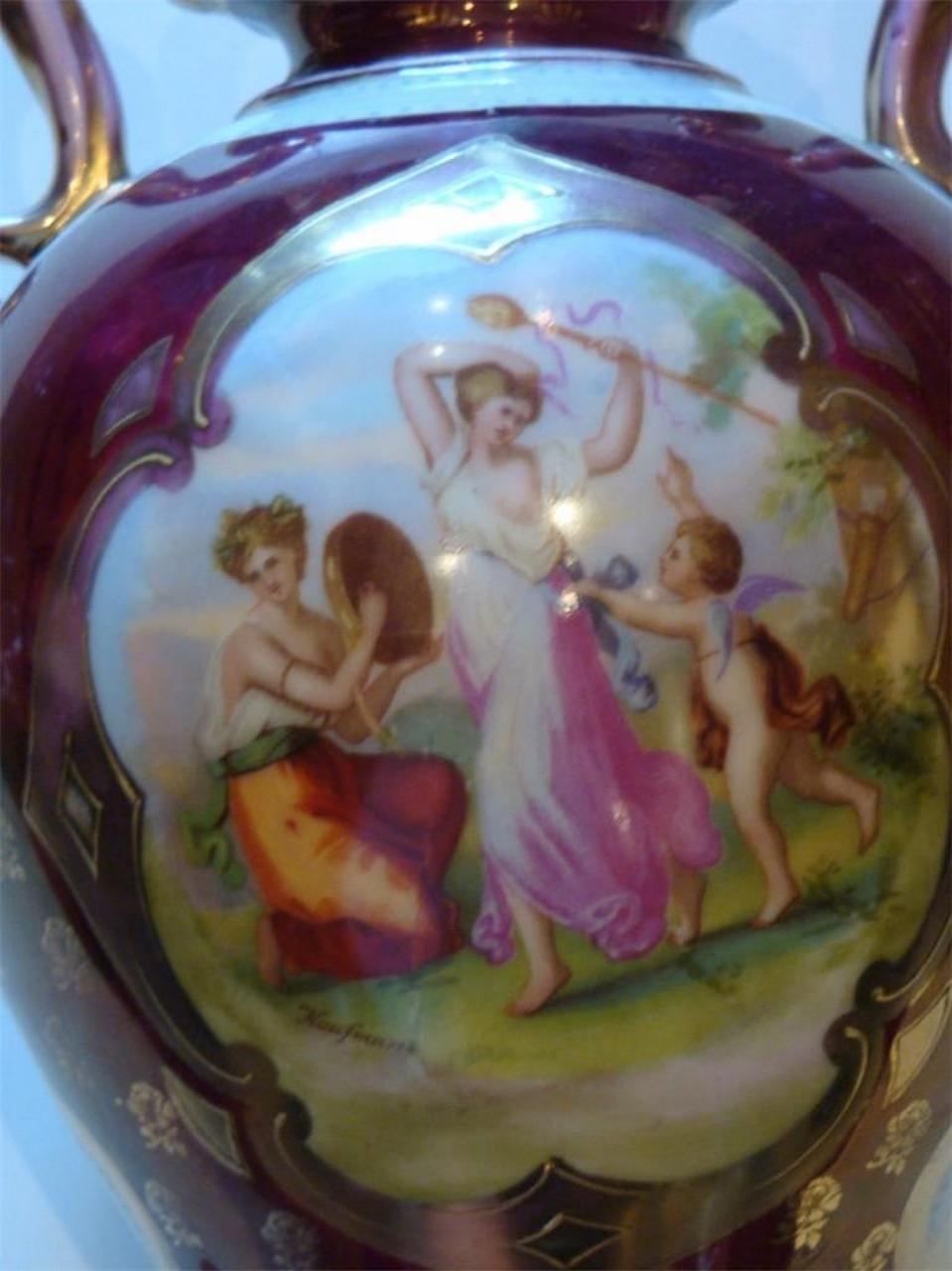 19th Century Rare Important Estate Handpainted Antique Vienna Austria Austrian Urn Women Vase For Sale