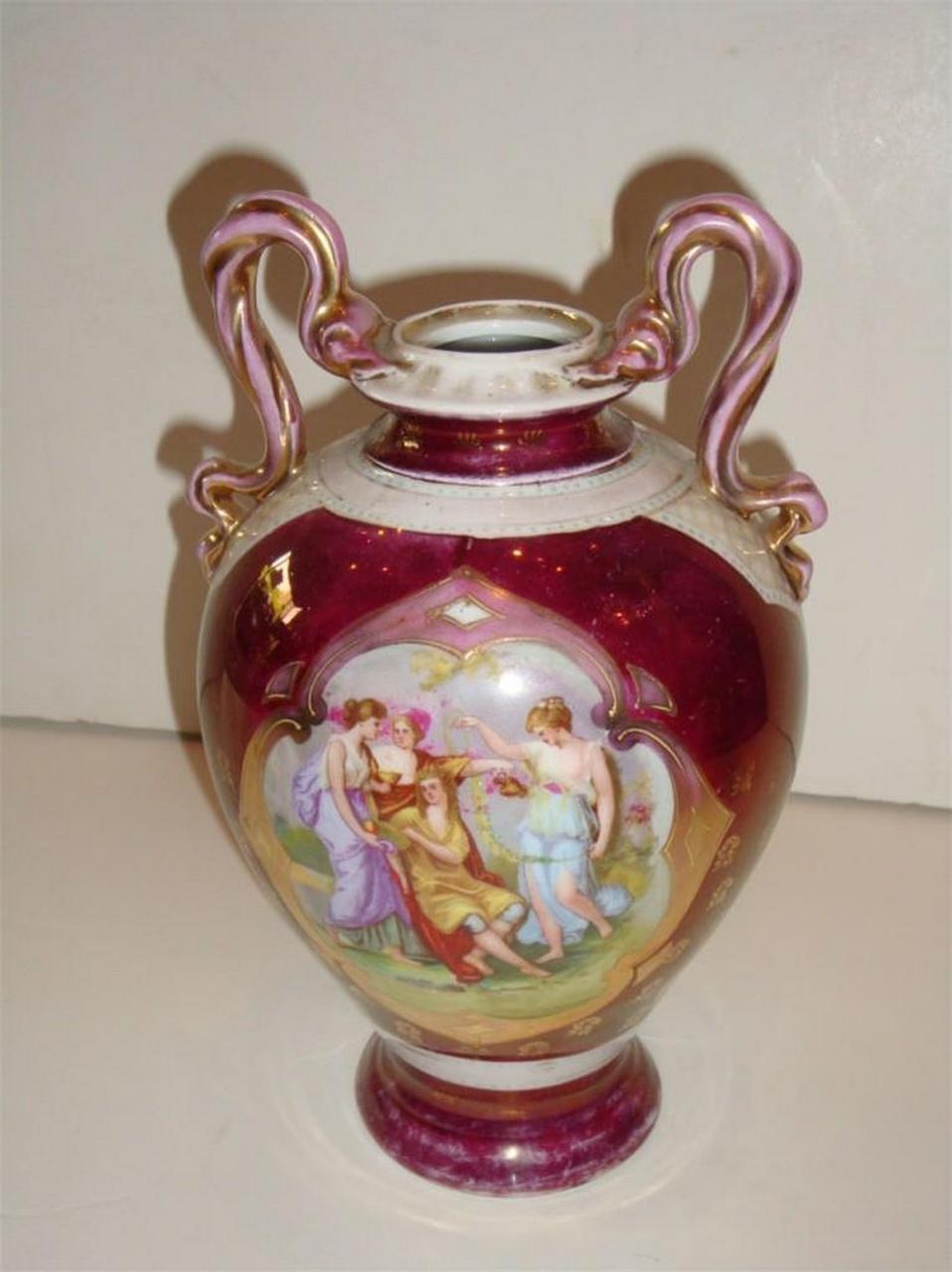 Porcelain Rare Important Estate Handpainted Antique Vienna Austria Austrian Urn Women Vase For Sale