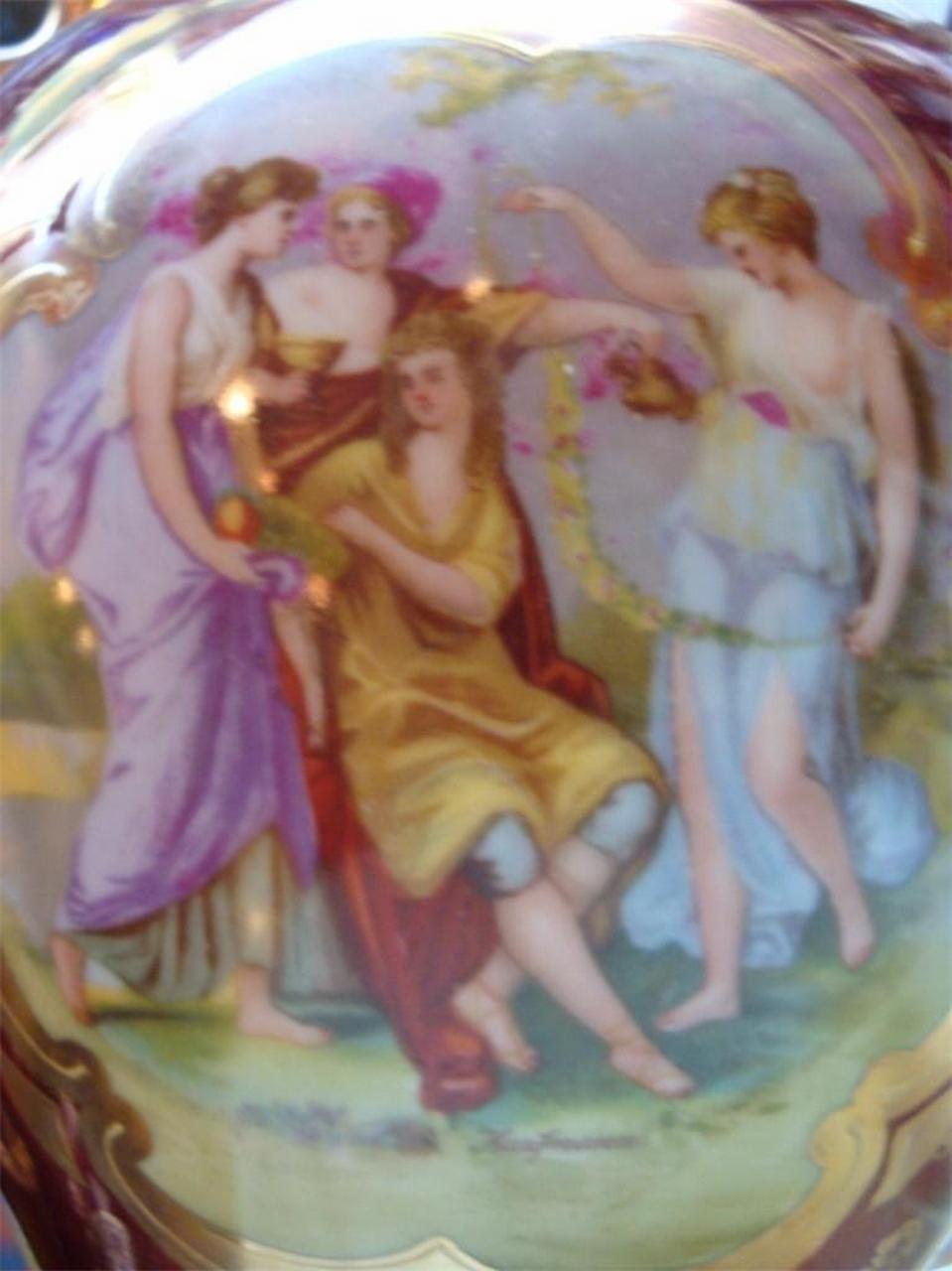 Rare Important Estate Handpainted Antique Vienna Austria Austrian Urn Women Vase For Sale 1