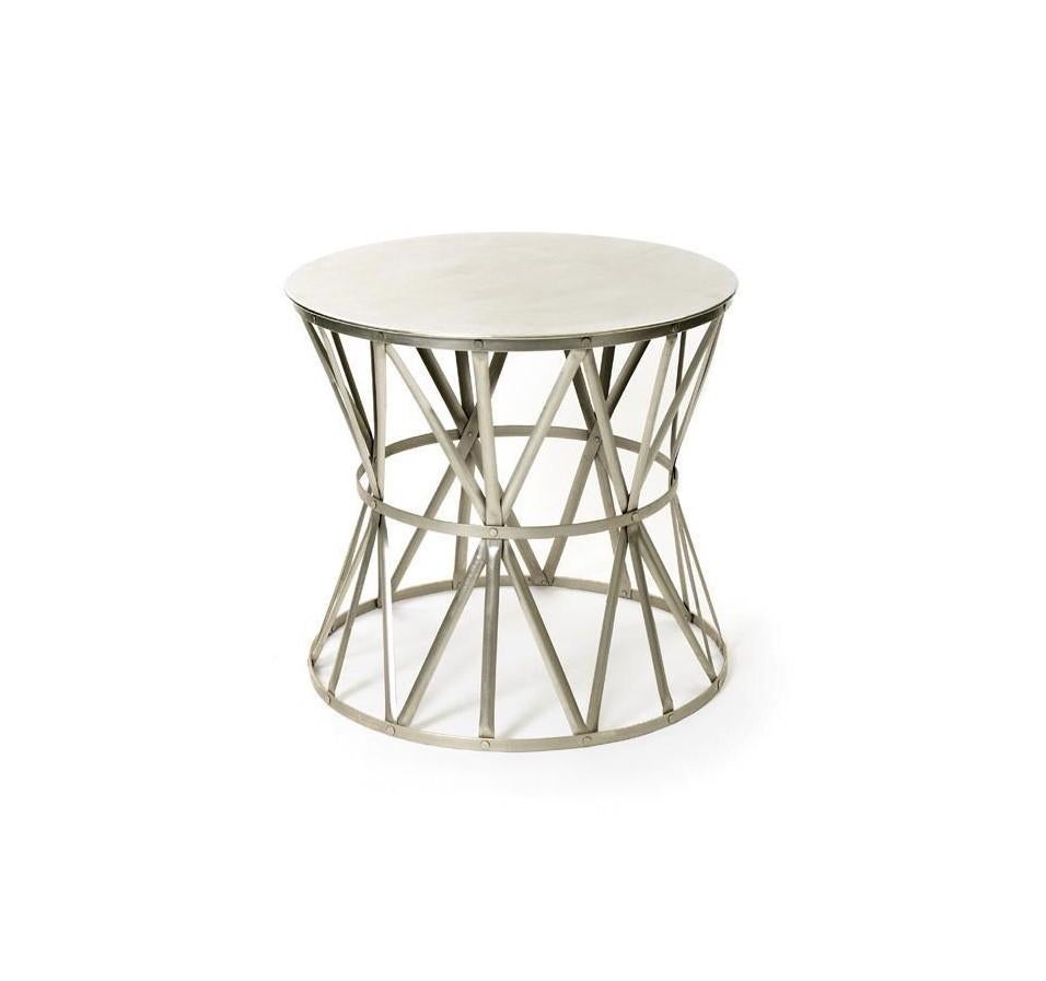 The Following Item we are Offering is a Rare Outstanding Polished Nickel Steel Round Table in the Manner of Jansen. Basket form Diamond Pattern Design Weave at base. Taken out of an Important New York City Estate Collection.

Measurements: 24