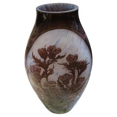 Rare Important European Colored Floral Flower Cameo Glass Overlay Vase