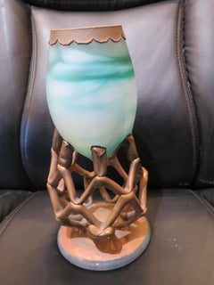 Rare Important European Colored Glass Metallic Overlay Vase from Florida Estate