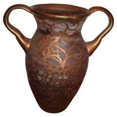 Used Rare Important European Colored Glass Metallic Overlay Vase from Florida Estate