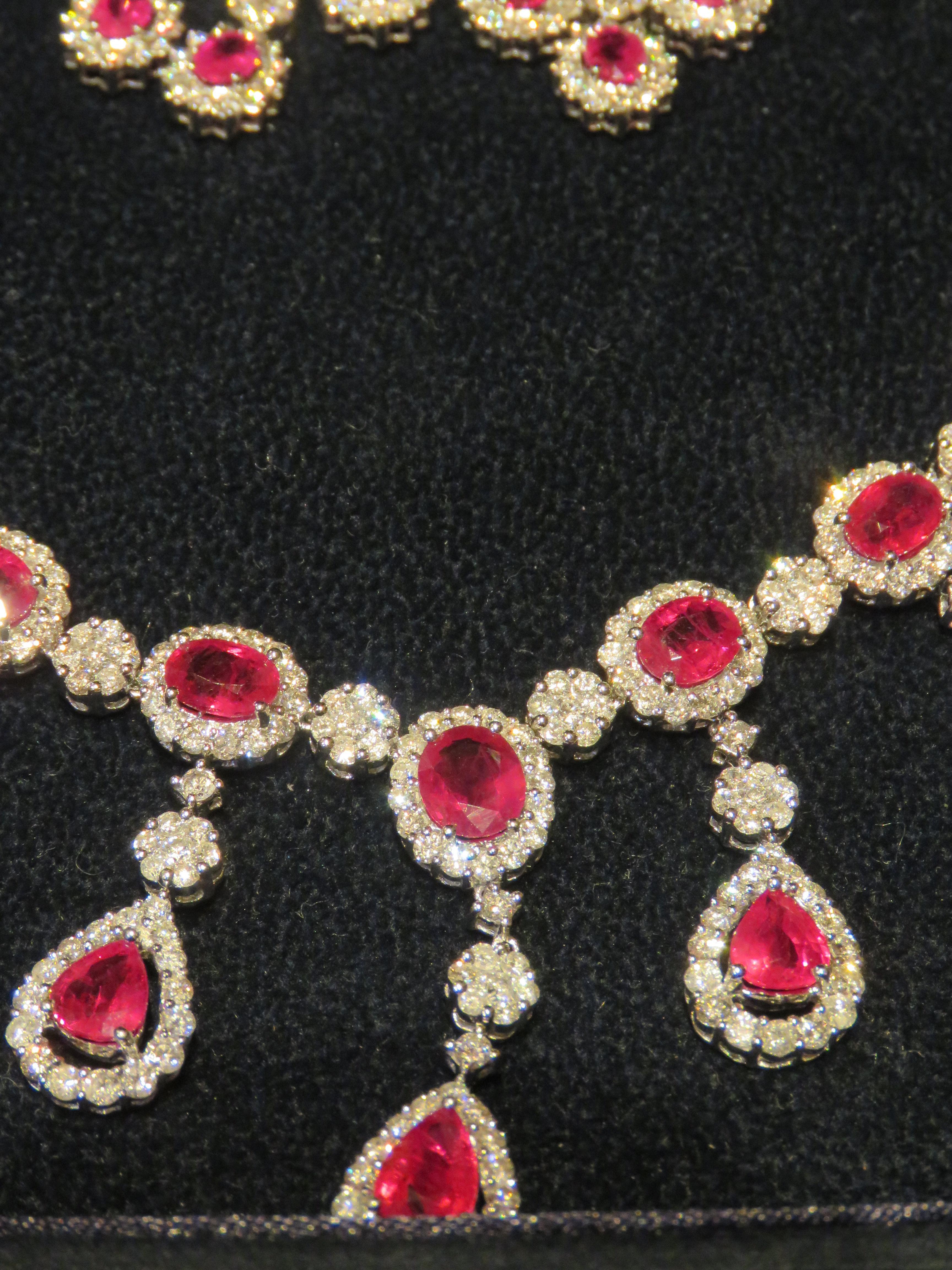 Mixed Cut Rare Important Fancy 18KT Gorgeous Ruby Diamond Necklace Earrings Ford Estate