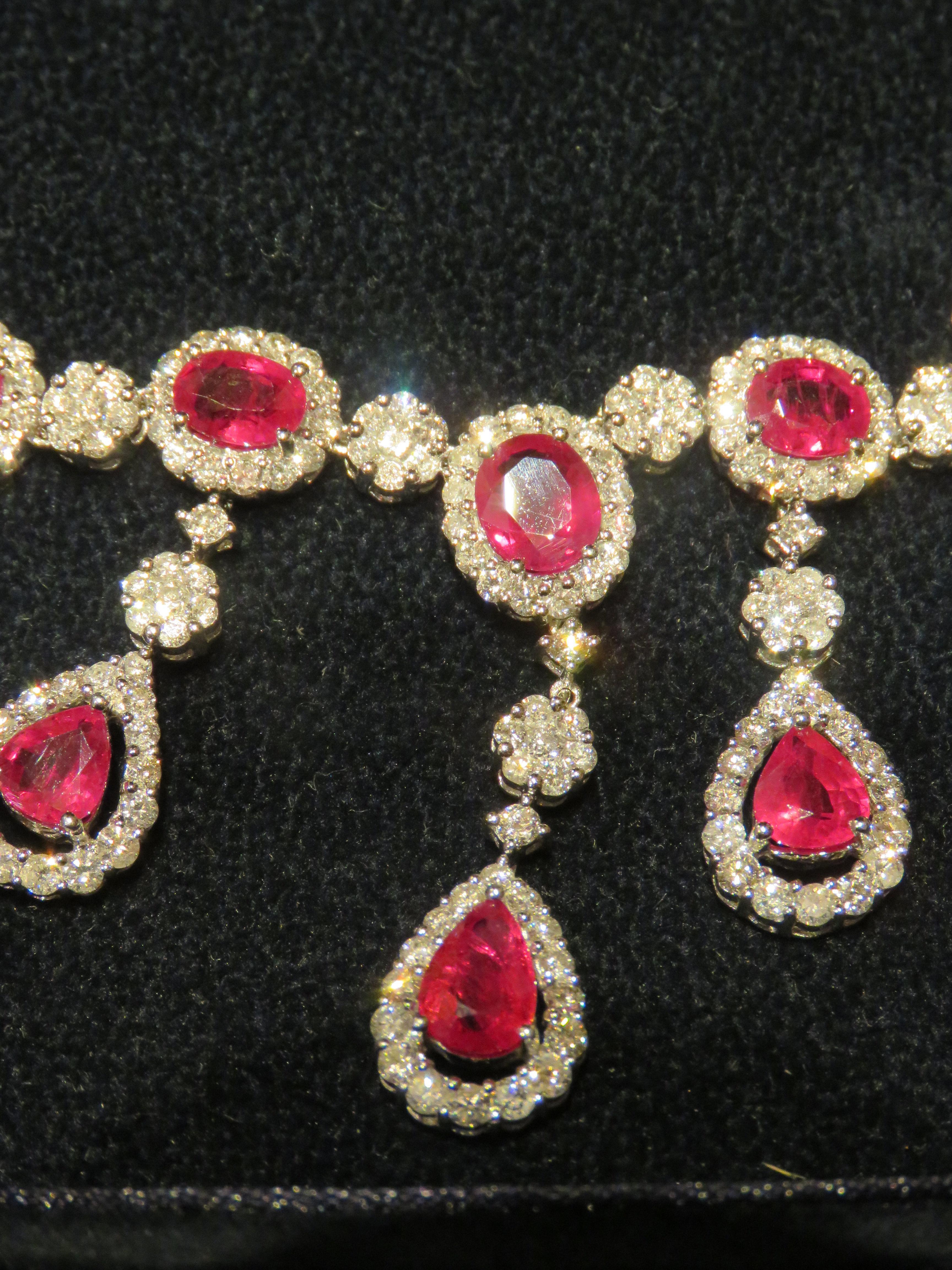 Rare Important Fancy 18KT Gorgeous Ruby Diamond Necklace Earrings Ford Estate 1