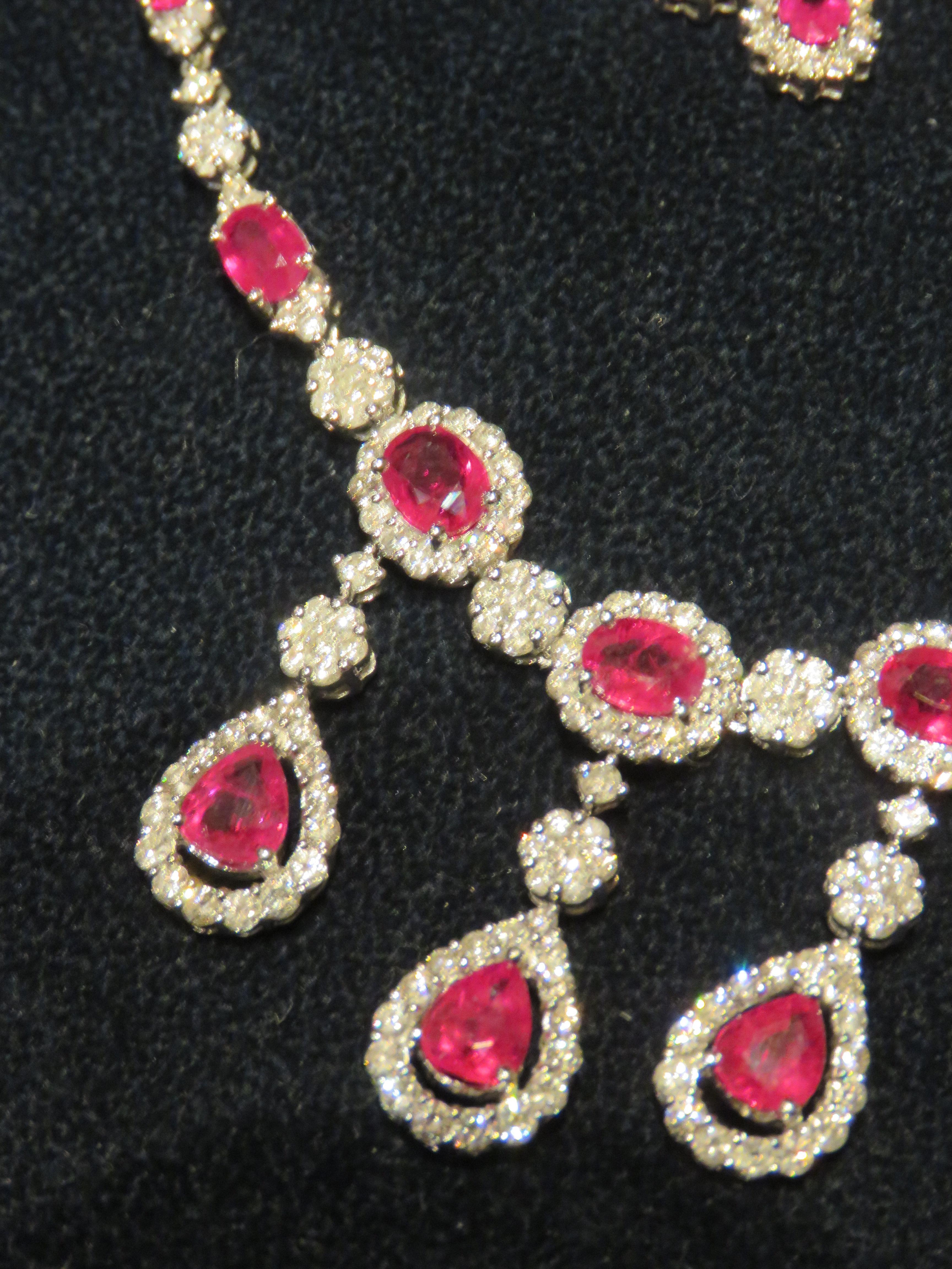 Rare Important Fancy 18KT Gorgeous Ruby Diamond Necklace Earrings Ford Estate 2