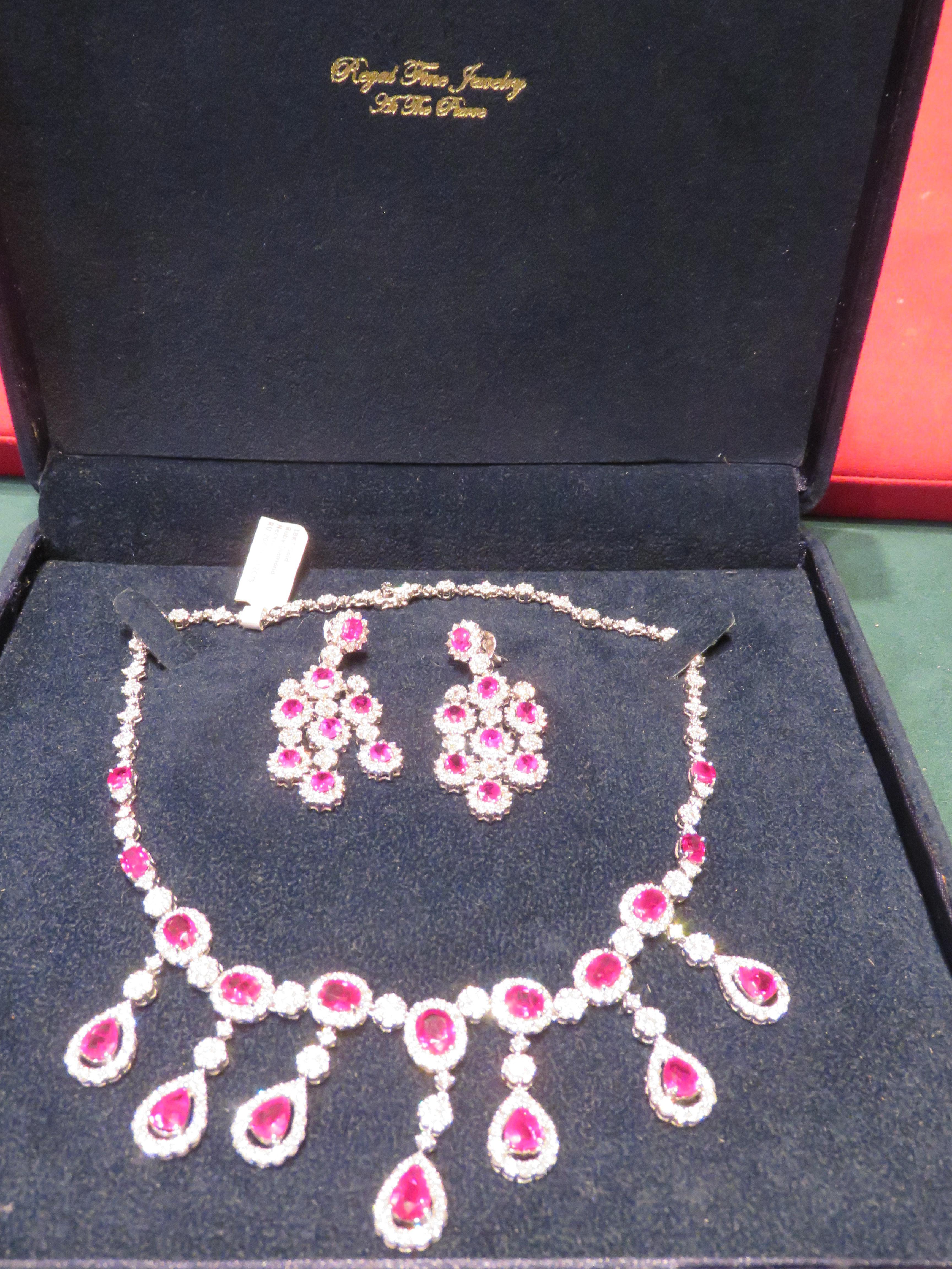 Rare Important Fancy 18KT Gorgeous Ruby Diamond Necklace Earrings Ford Estate 3